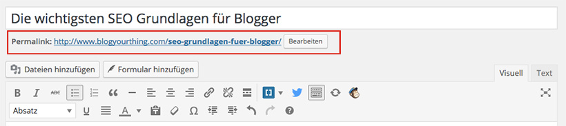 SEO Grundlagen für Blogger: Keyword in den Permalink einfügen - Permalink bearbeiten