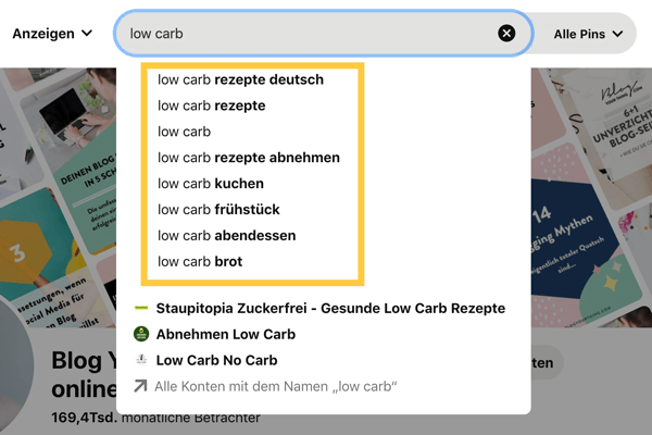 Pinterest für Blogger - keywords finden