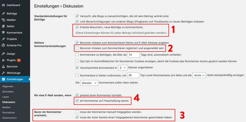 Blog Kommentare in WordPress aktivieren & freischalten