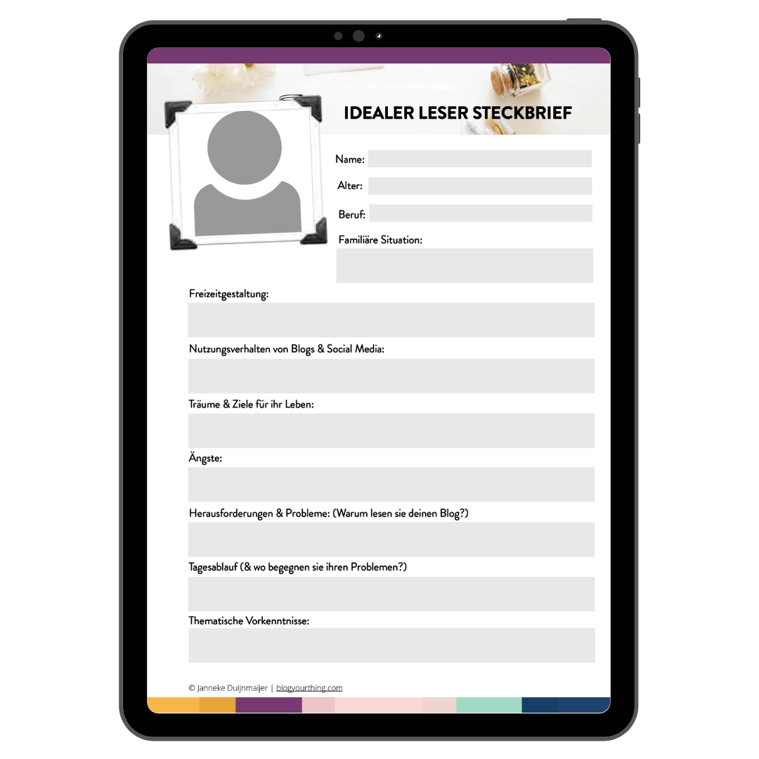 Blog Konzept Workbook - Steckbrief
