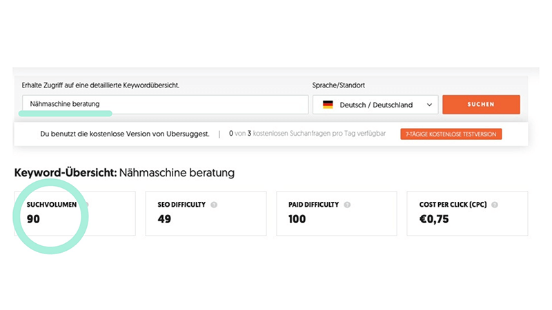 5 wertvolle Erkenntnisse durch SEO für dein Business - Ubersuggest Suchvolumen