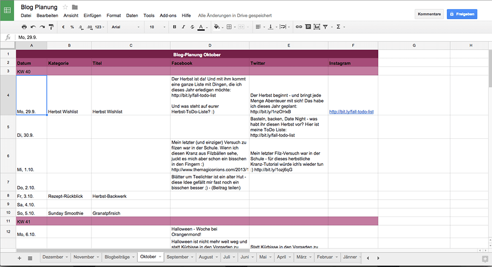 Redaktionsplan erstellen mit Google Docs