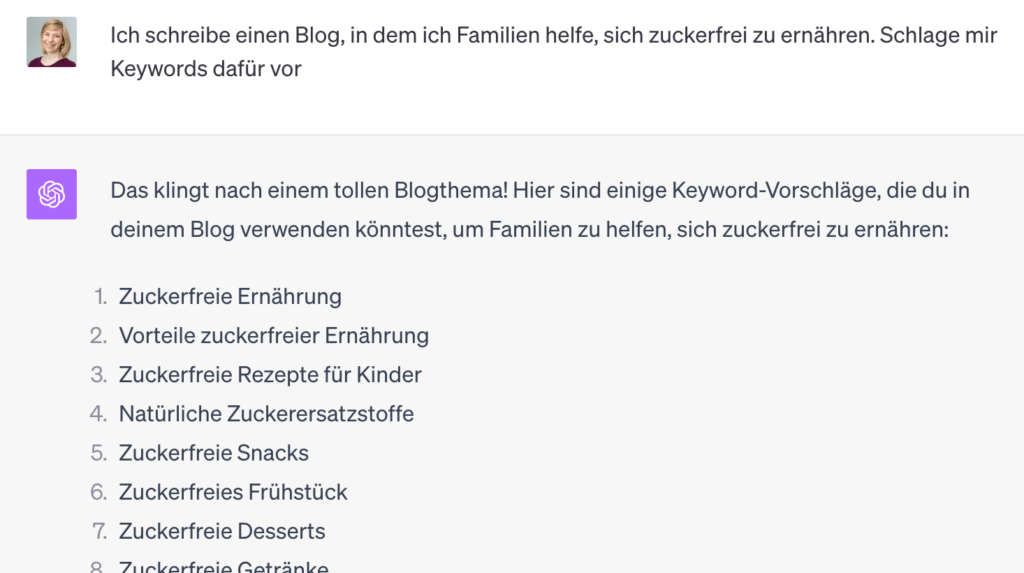 SEO mit ChatGPT - Beispiel: Keyword Ideen finden