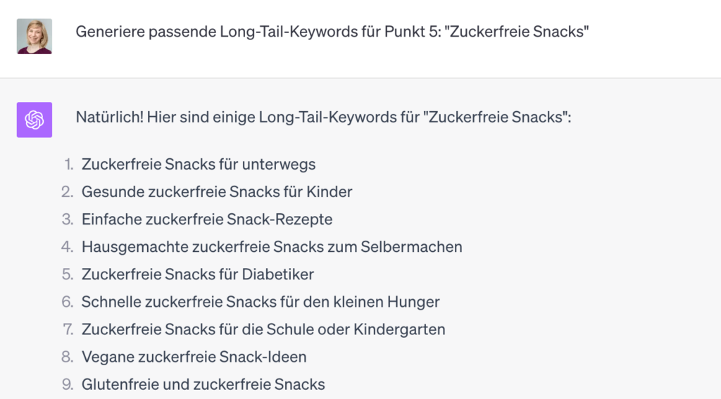 SEO mit ChatGPT - Beispiel: Longtail Keywords finden