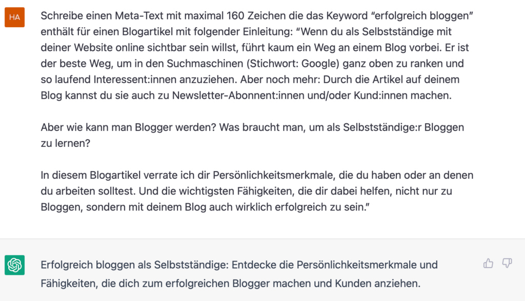 SEO mit ChatGPT - Metatexte erstellen lassen