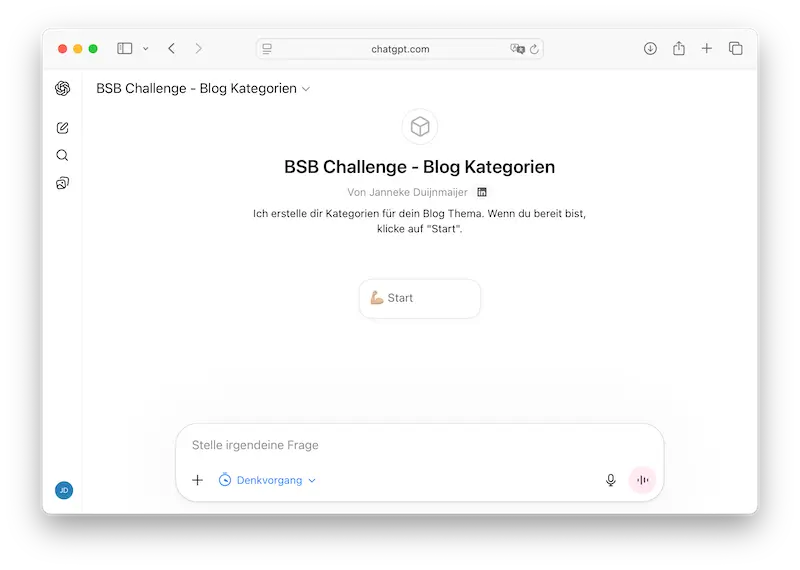 customgpt-challenge Während der Challenge steht dir ein CustomGPT zur Verfügung, das dir hilft passende Kategorien zu finden